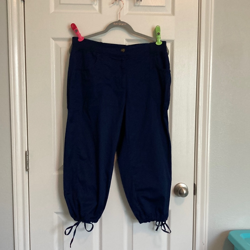 Kim Rogers navy blue Capri pants, 12, workwear, cotton, spandex, elastic waist